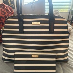 Kate spade black and white striped bag and wallet